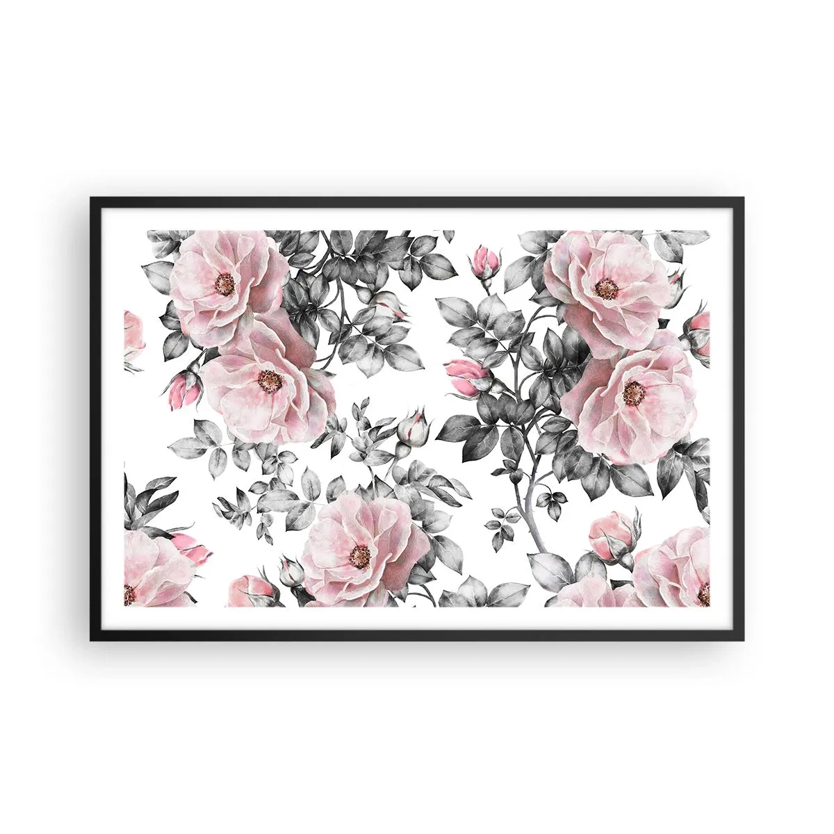 Poster in een zwarte lijst - Verdwalen in de bloemen van de rozen - 91x61 cm