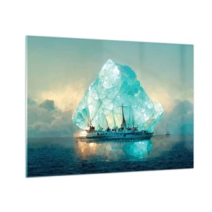 Schilderen op glas - Een zeilschip voor een enorme gletsjer in het arctische licht. - 70x50cm - Arctische diamant - Moderne wanddecoratie voor woonkamer en slaapkamer ARTTOR