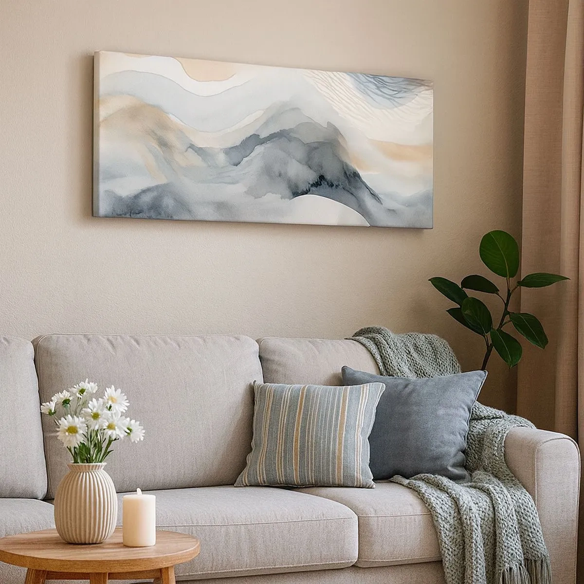 Schilderen op canvas - Besneeuwde en mistige abstractie - 100x40 cm