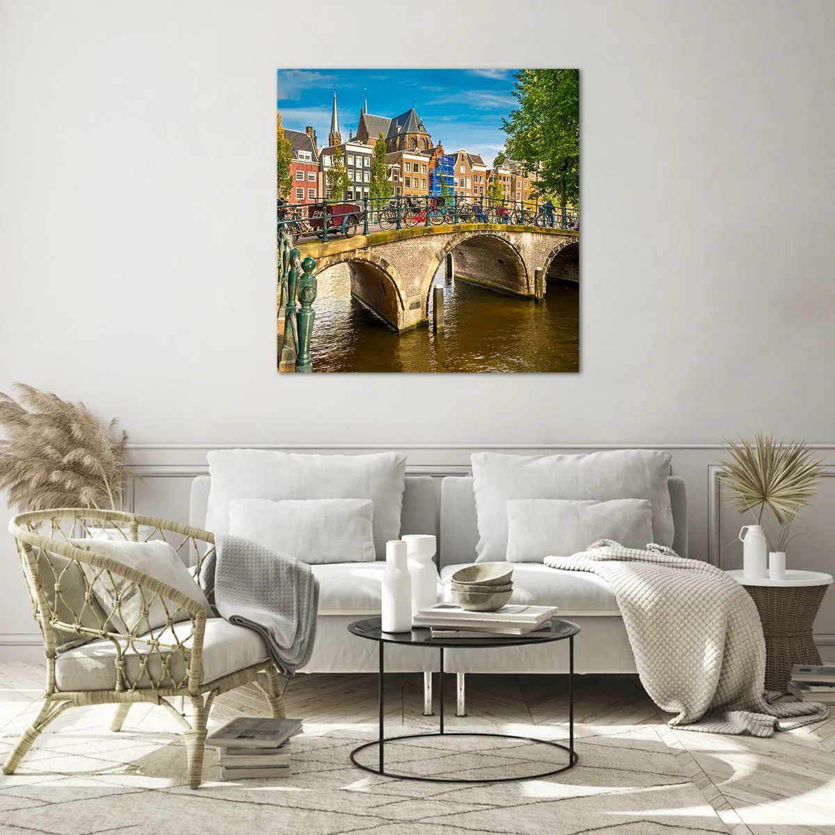 Schilderen op glas - Lente aan de gracht - 60x60 cm