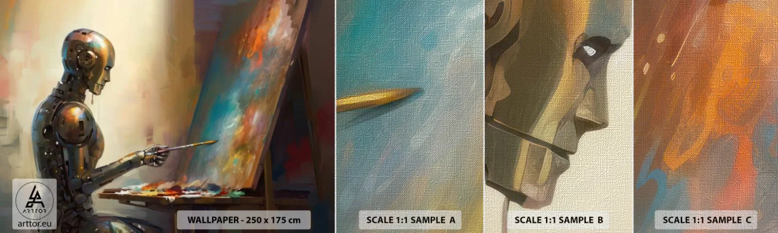 Fotobehang Monster Premium Canvas - De kunst van de toekomst - Schilderen, Robot, Borstel - 100x30 cm