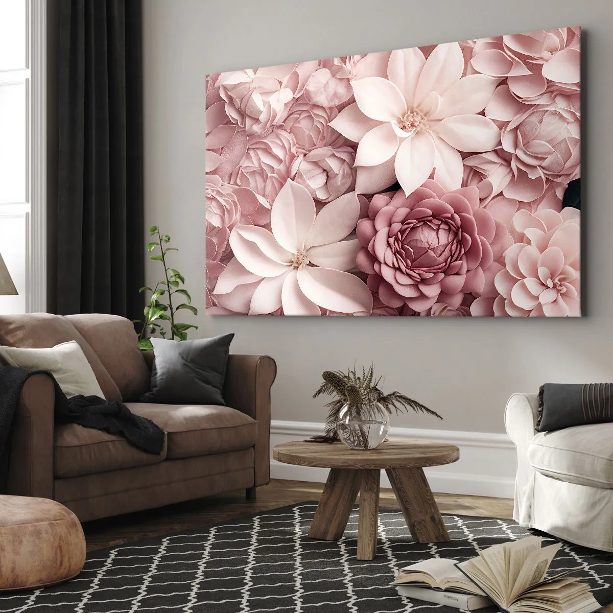 Schilderen op canvas - In roze bloemblaadjes - 120x80 cm