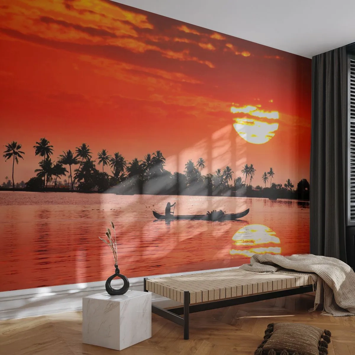 Fotobehang Premium Sand - De rust van de tropen bij zonsondergang - Landschap, Indië, Zonsondergang - 100x70 cm