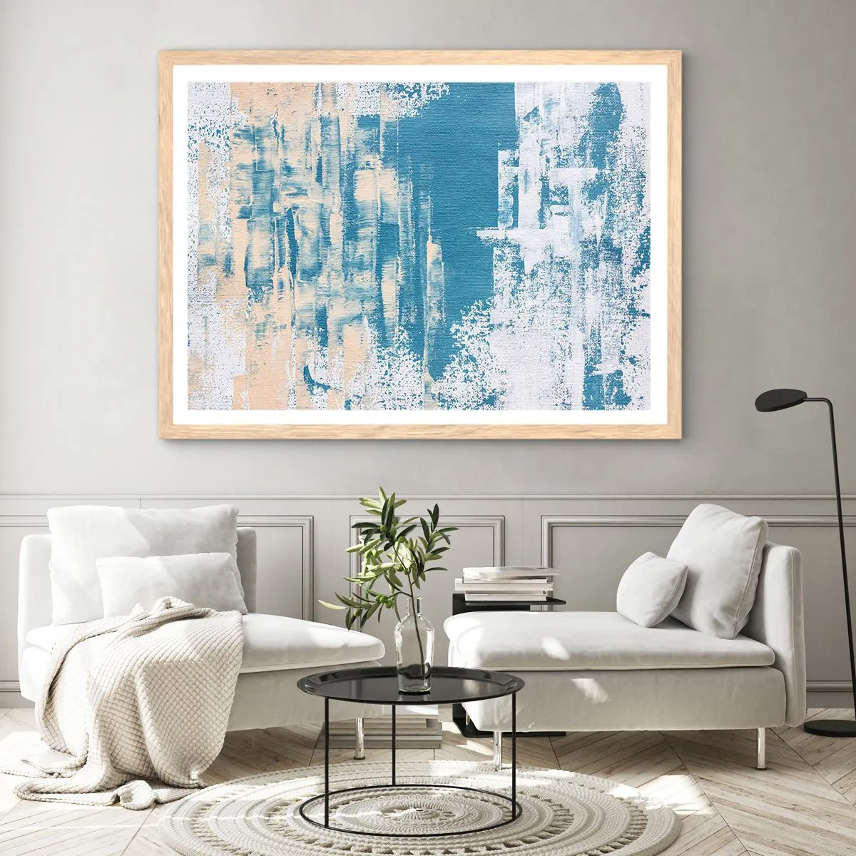 Een poster in een licht eiken lijst - Door een ijspegel - 100x70 cm
