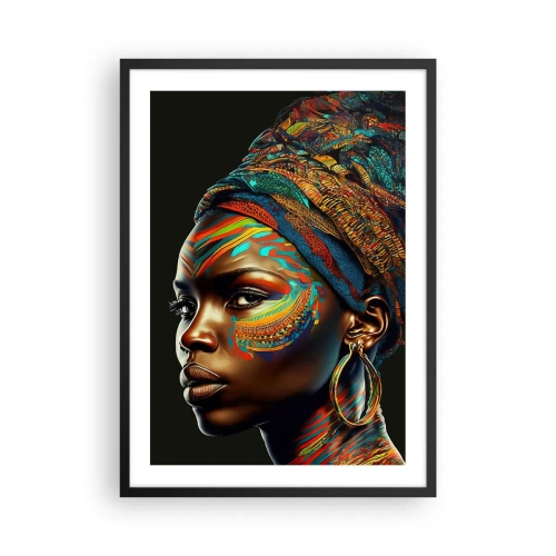 Poster in een zwarte lijst - Portret van een vrouw met een kleurrijke sjaal en etnische make-up - 50x70cm - Afrikaanse koningin - Moderne wanddecoratie voor woonkamer en slaapkamer ARTTOR