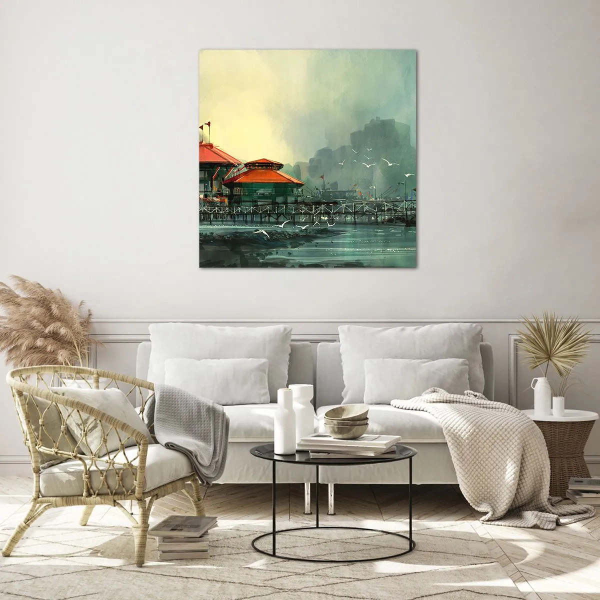 Schilderen op glas - Een zonnige dag in de haven - 50x50 cm