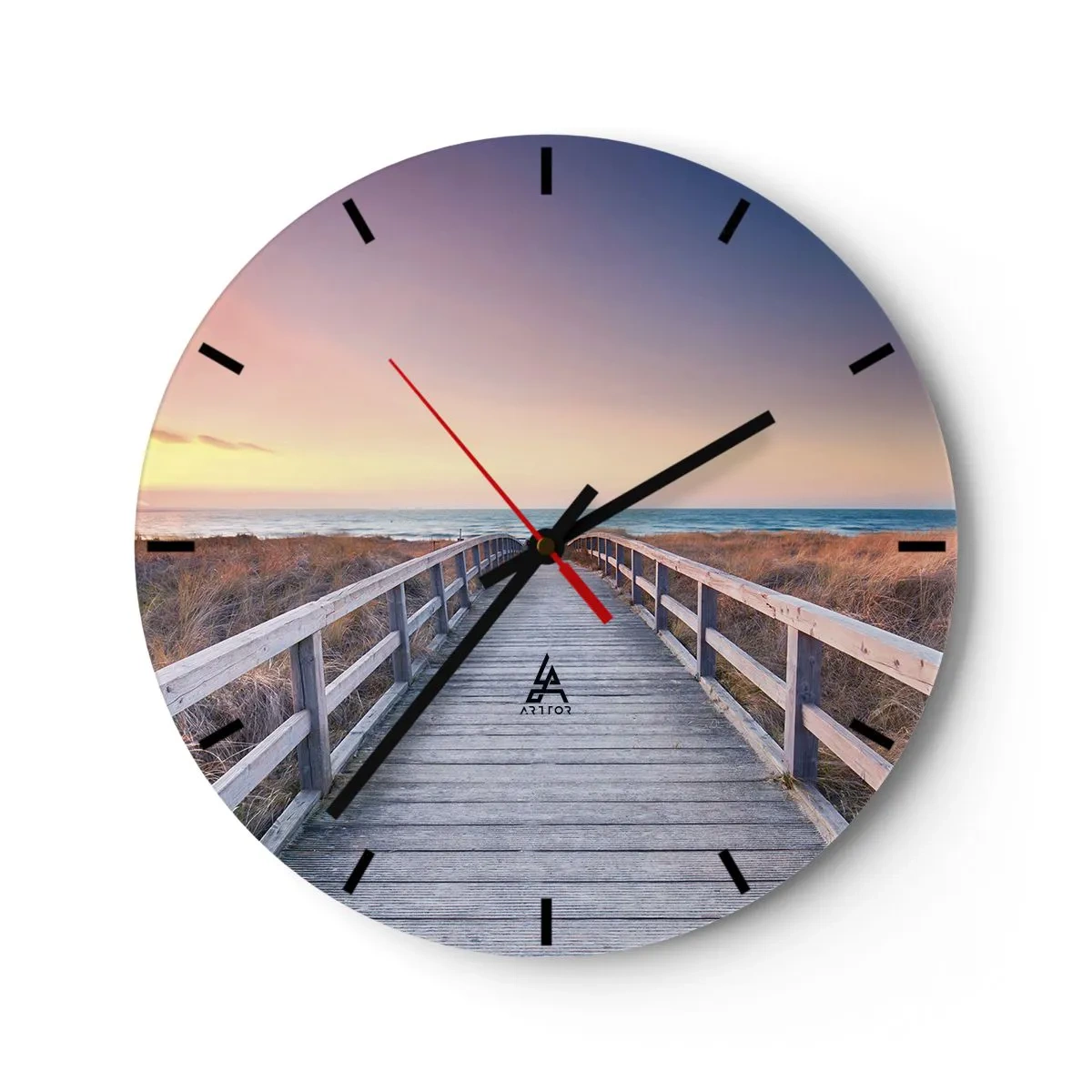Wandklok - Klok - Houten pad dat naar de zee leidt bij zonsondergang - 30x30cm - Baltische avond aurora - Moderne wanddecoratie voor woonkamer, keuken en slaapkamer ARTTOR