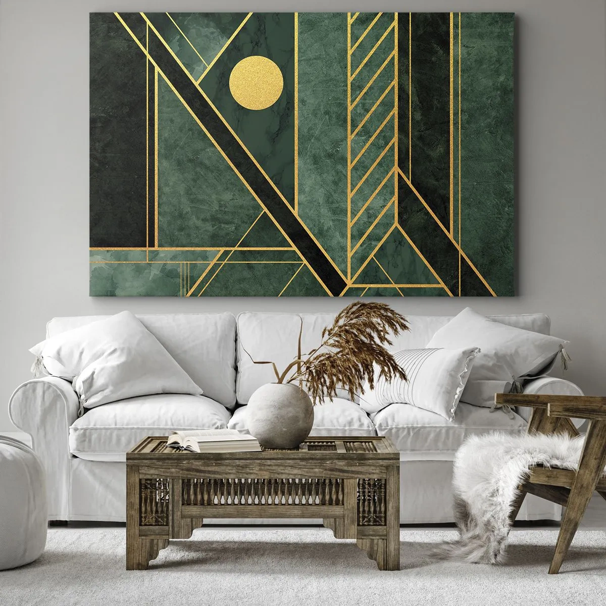 Schilderen op canvas - Dynamiek van goud en azuur - 100x70 cm