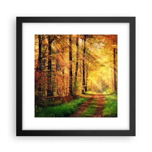 Poster in een zwarte lijst - Bos-gouden stilte - 30x30 cm