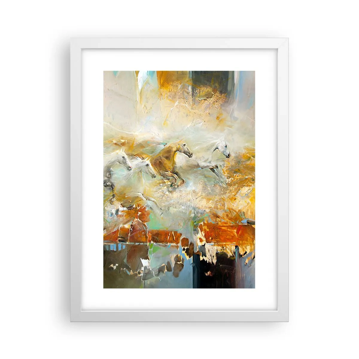 Poster in een witte lijst - Galopperen door het licht - 30x40 cm
