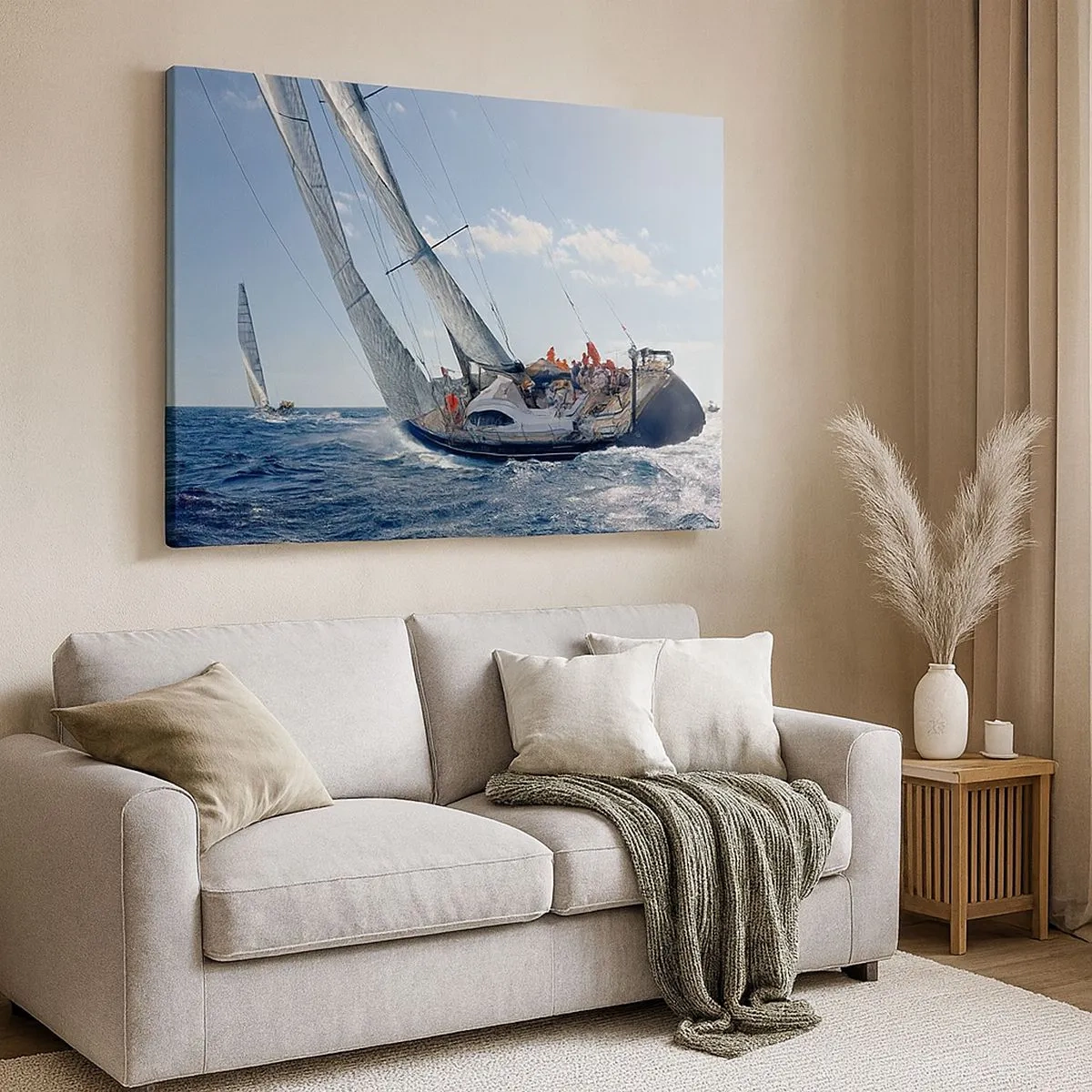 Schilderen op canvas - Jachtrace op open zee onder een blauwe lucht - 70x50cm - Laat de betere zegevieren - Moderne wanddecoratie voor woonkamer en slaapkamer ARTTOR
