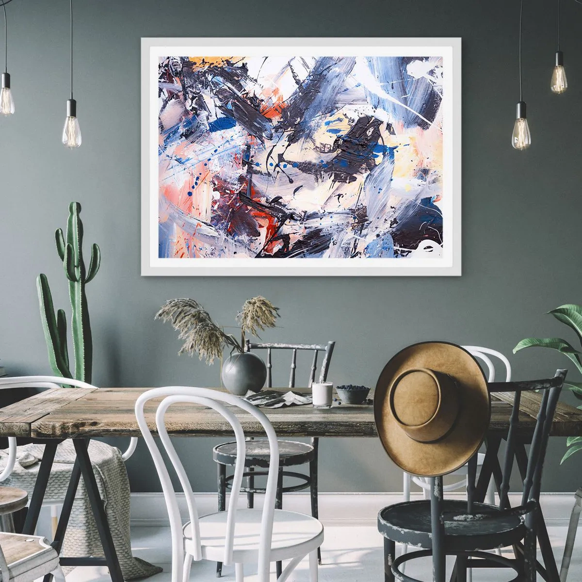 Poster in een witte lijst - Gekke dans van abstractie - 70x50 cm