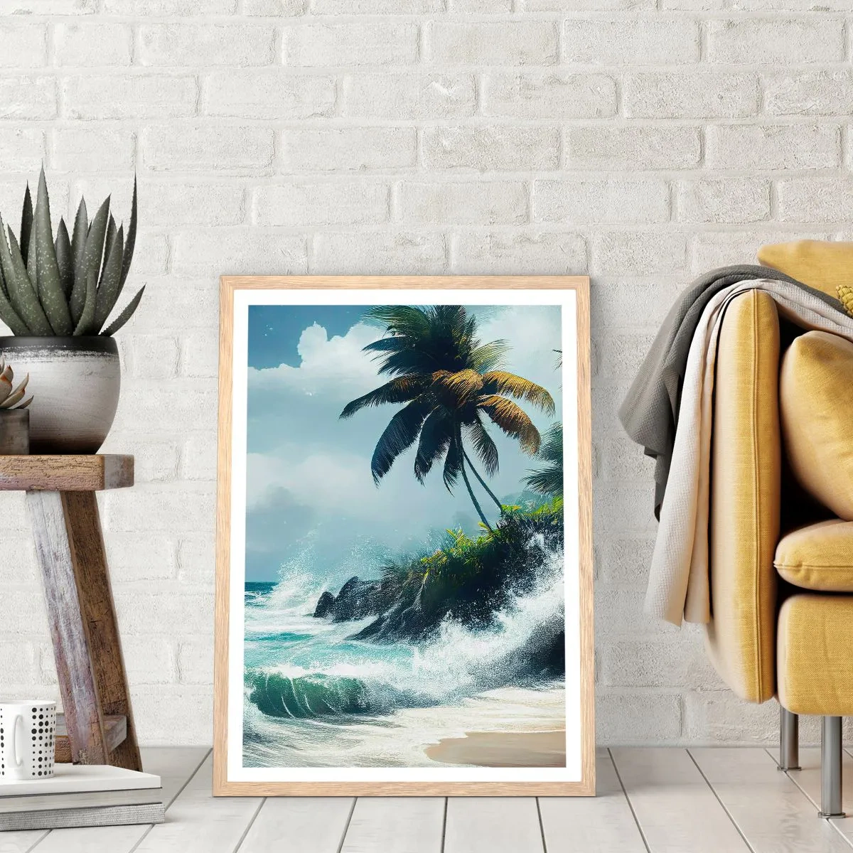 Een poster in een licht eiken lijst - Op een tropische kust - 40x50 cm