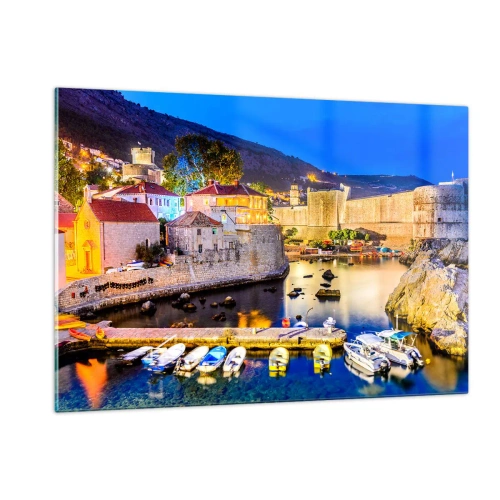 Schilderen op glas - Verlichte nacht aan de Adriatische Zee - 120x80 cm