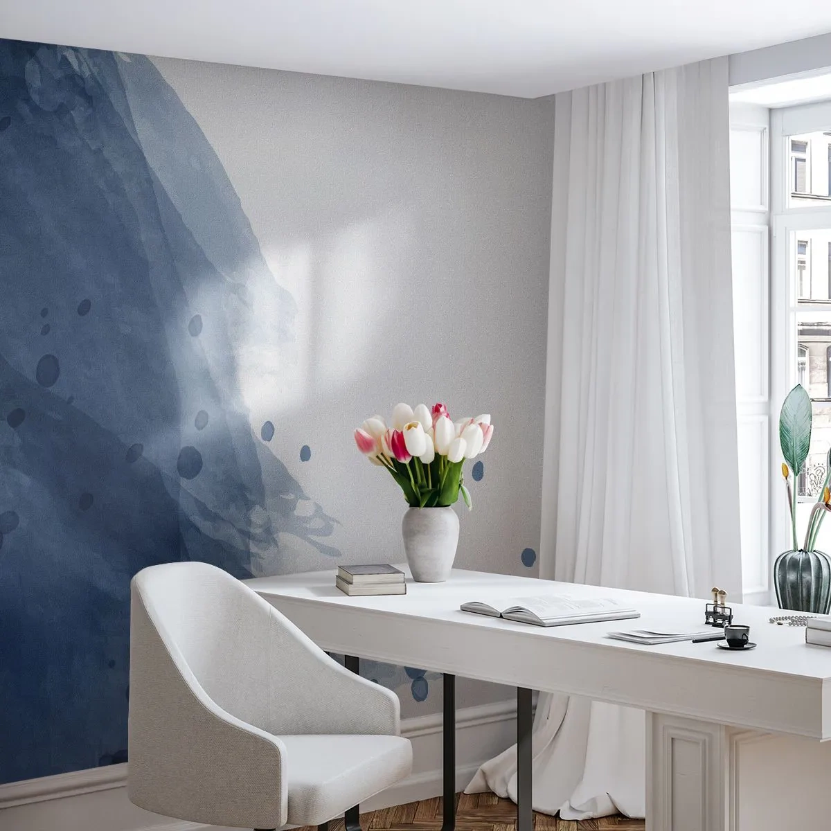 Fotobehang Premium Sand - Blauwe tule - Abstractie, Deel, Schilderen - 100x70 cm