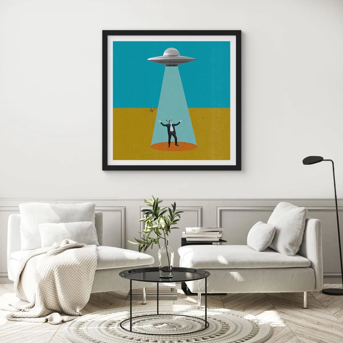 Poster in een zwarte lijst - Een nauwe ontmoeting - 30x30 cm