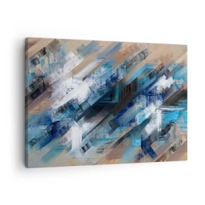 Schilderen op canvas - Abstracte compositie met blauwe diagonale lijnen - 70x50cm - Op een blauwe diagonaal - Moderne wanddecoratie voor woonkamer en slaapkamer ARTTOR