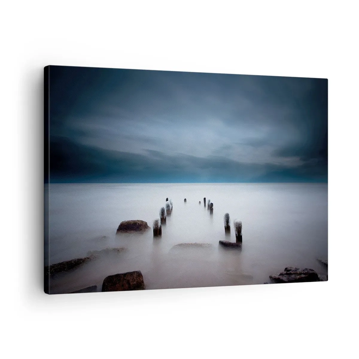 Schilderen op canvas - De oude pier tegen de achtergrond van een kalme zee - 70x50cm - Peinzend meer - Moderne wanddecoratie voor woonkamer en slaapkamer ARTTOR