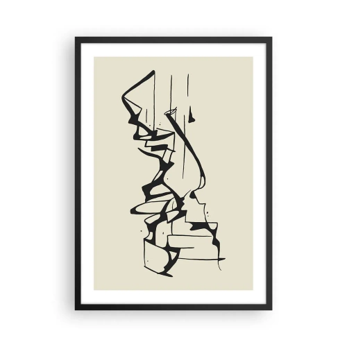 Poster in een zwarte lijst - Abstracte zwart-witcompositie van lijnen en vormen - 50x70cm - Misschien een landschap - Moderne wanddecoratie voor woonkamer en slaapkamer ARTTOR