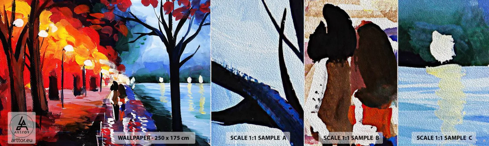 Fotobehang Monster Premium Sand - Brandende herfst in het park - Abstractie, Landschap, Parksteeg - 100x30 cm