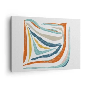 Schilderen op canvas - Kleurrijke, dynamische lijnen in tinten blauw, oranje en beige - 70x50cm - Abstractie met een vriendelijke glimlach - Moderne wanddecoratie voor woonkamer en slaapkamer ARTTOR