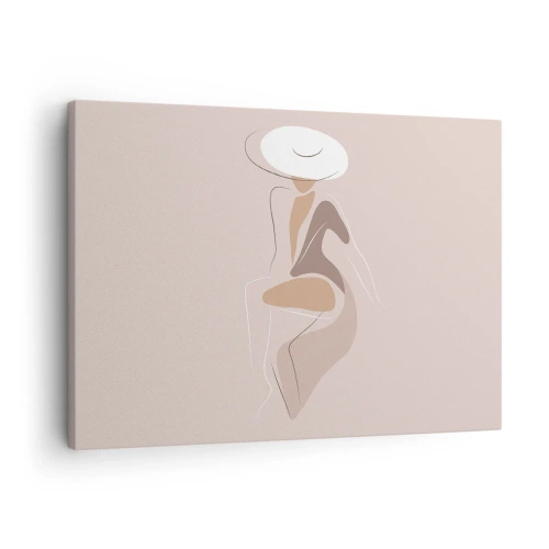 Schilderen op canvas - Minimalistisch silhouet van een vrouw met een hoed - 70x50cm - Een dame zijn - Moderne wanddecoratie voor woonkamer en slaapkamer ARTTOR