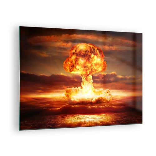 Schilderen op glas - Een explosie van een paddenstoelwolk in de intense kleuren van een zonsondergang - 70x50cm - En het einde zal komen - Moderne wanddecoratie voor woonkamer en slaapkamer ARTTOR