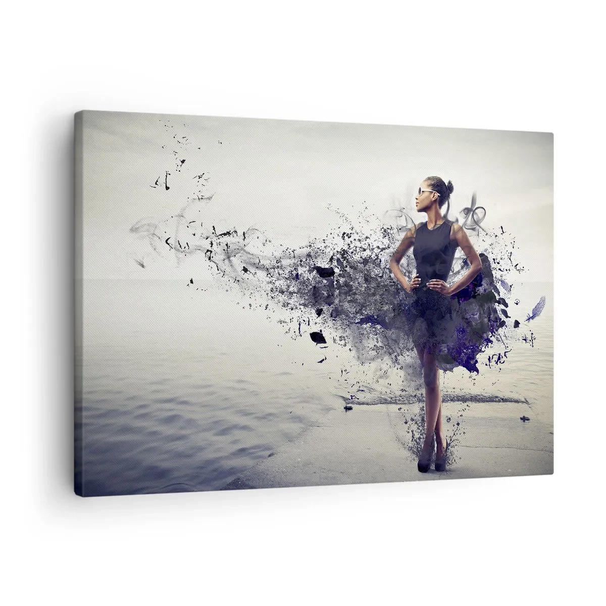 Schilderen op canvas - Een vrouw in een artistieke compositie tegen de achtergrond van water - 70x50cm - Afrikaanse Venus - Moderne wanddecoratie voor woonkamer en slaapkamer ARTTOR