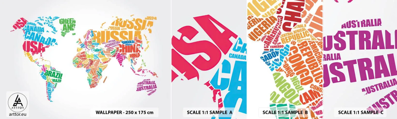 Fotobehang Monster Zelfklevend Deluxe Sticker - Ik wil ze allemaal weten - Wereldkaart, Grafisch, Continenten - 100x30 cm