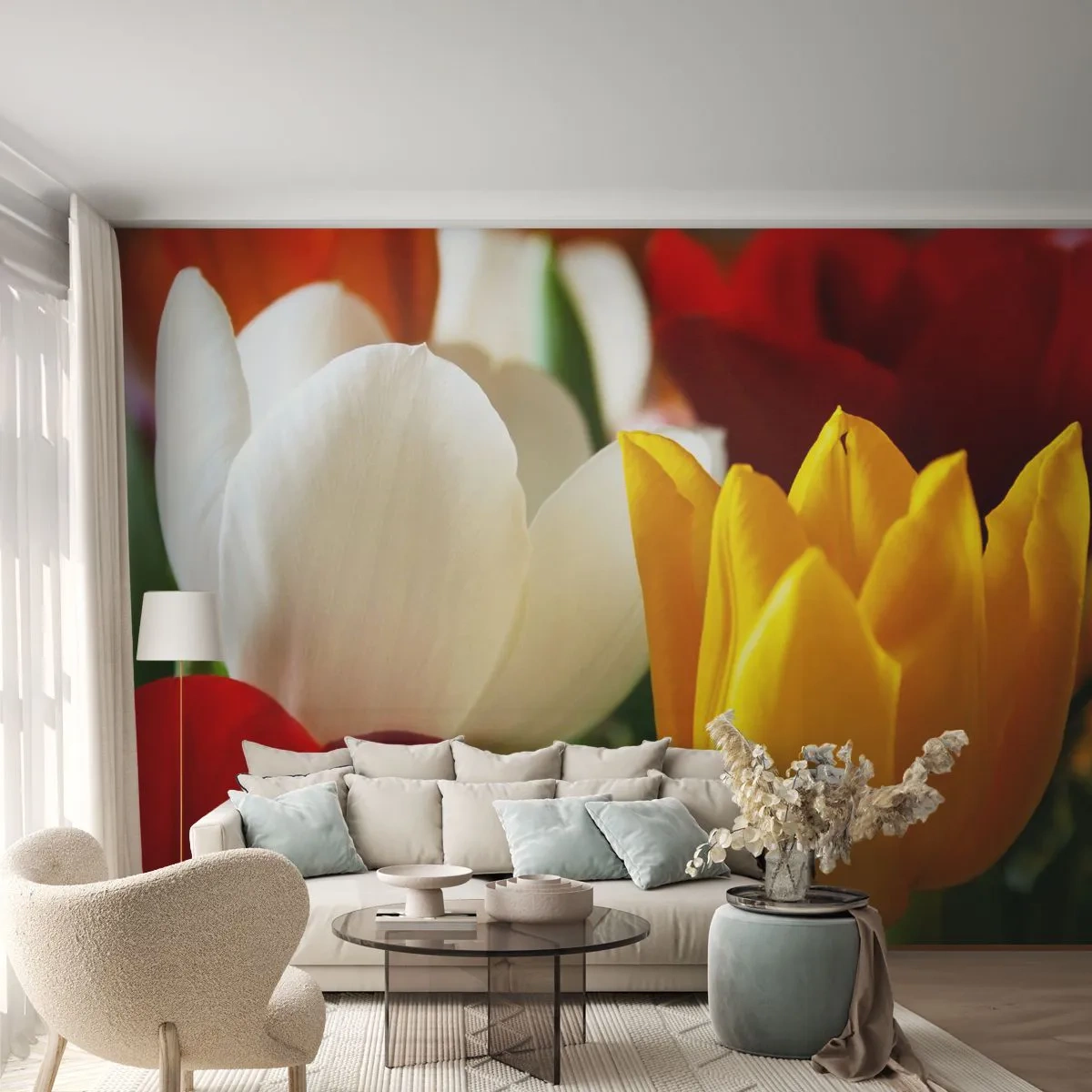 Fotobehang Premium Sand - Tulpenkoorts - Bloemen, Tulpen, Boeket bloemen - 100x70 cm