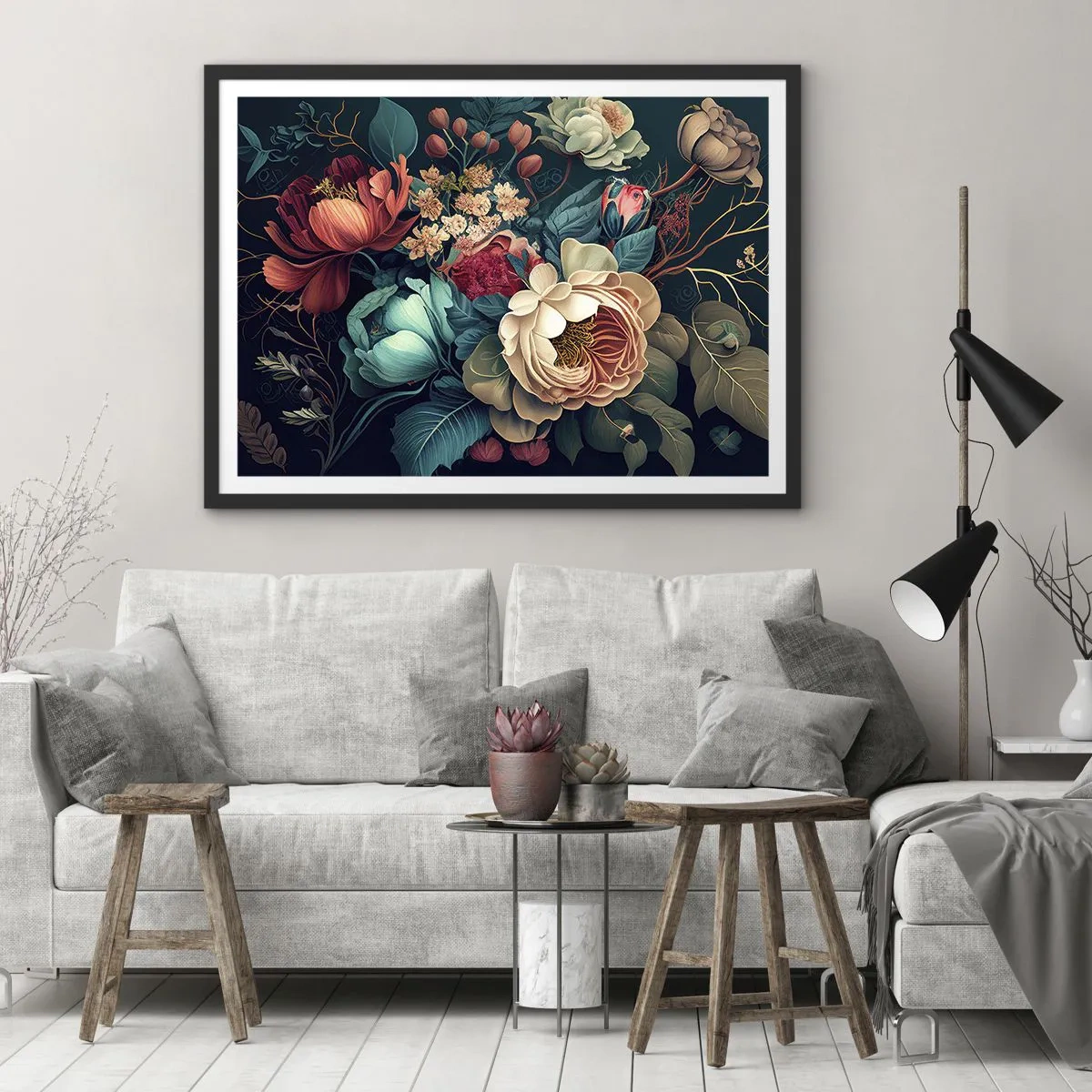 Poster in een zwarte lijst - 19e-eeuwse charme - 70x50 cm