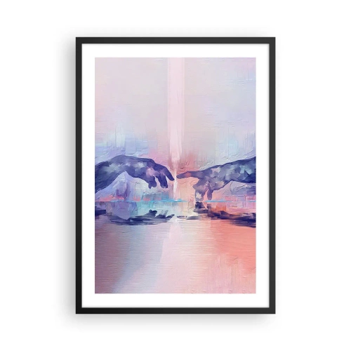Poster in een zwarte lijst - Abstracte handen in pastelkleuren - 50x70cm - Goddelijke levensvonk - Moderne wanddecoratie voor woonkamer en slaapkamer ARTTOR