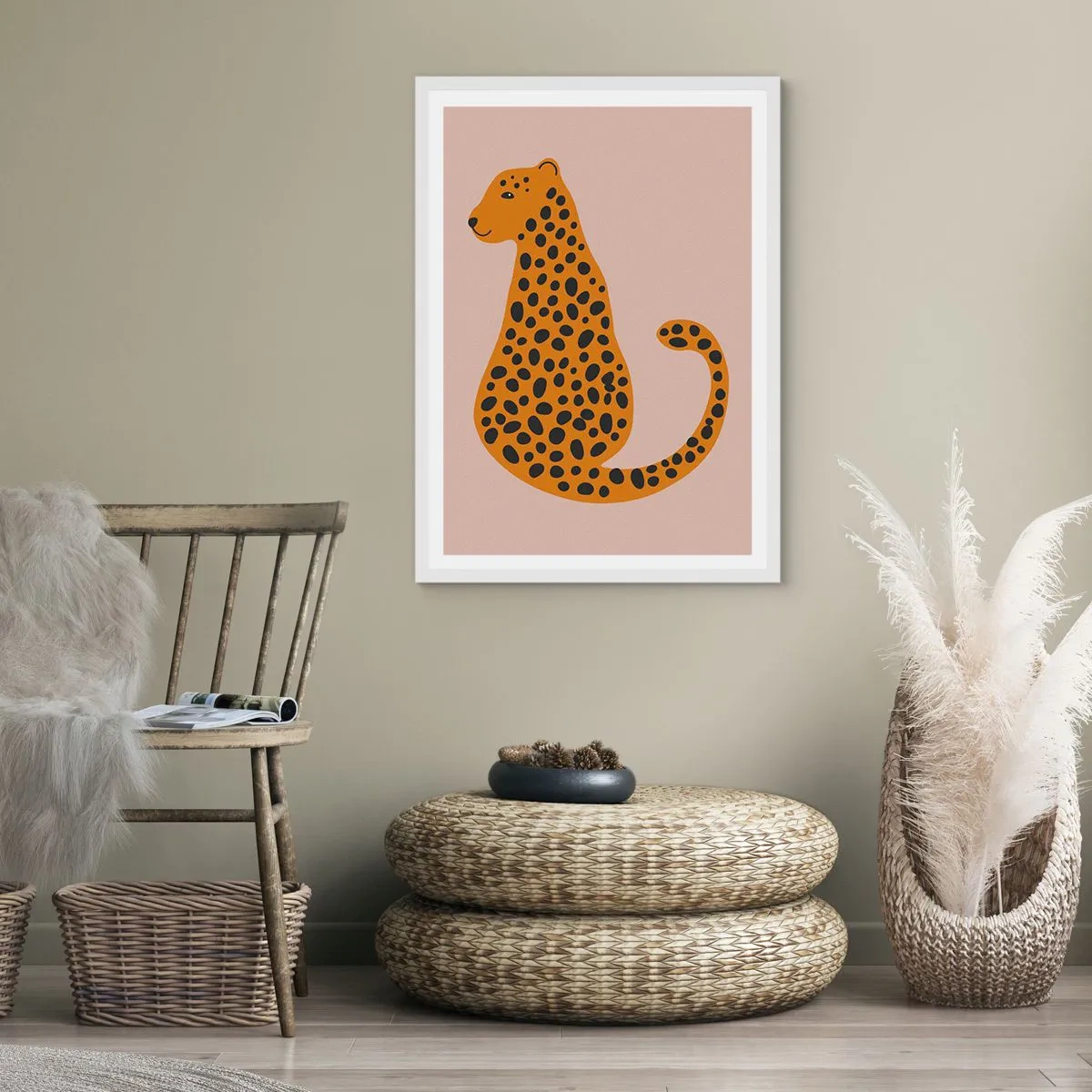 Poster in een witte lijst - Luipaardprint is een modieus print - 61x91 cm