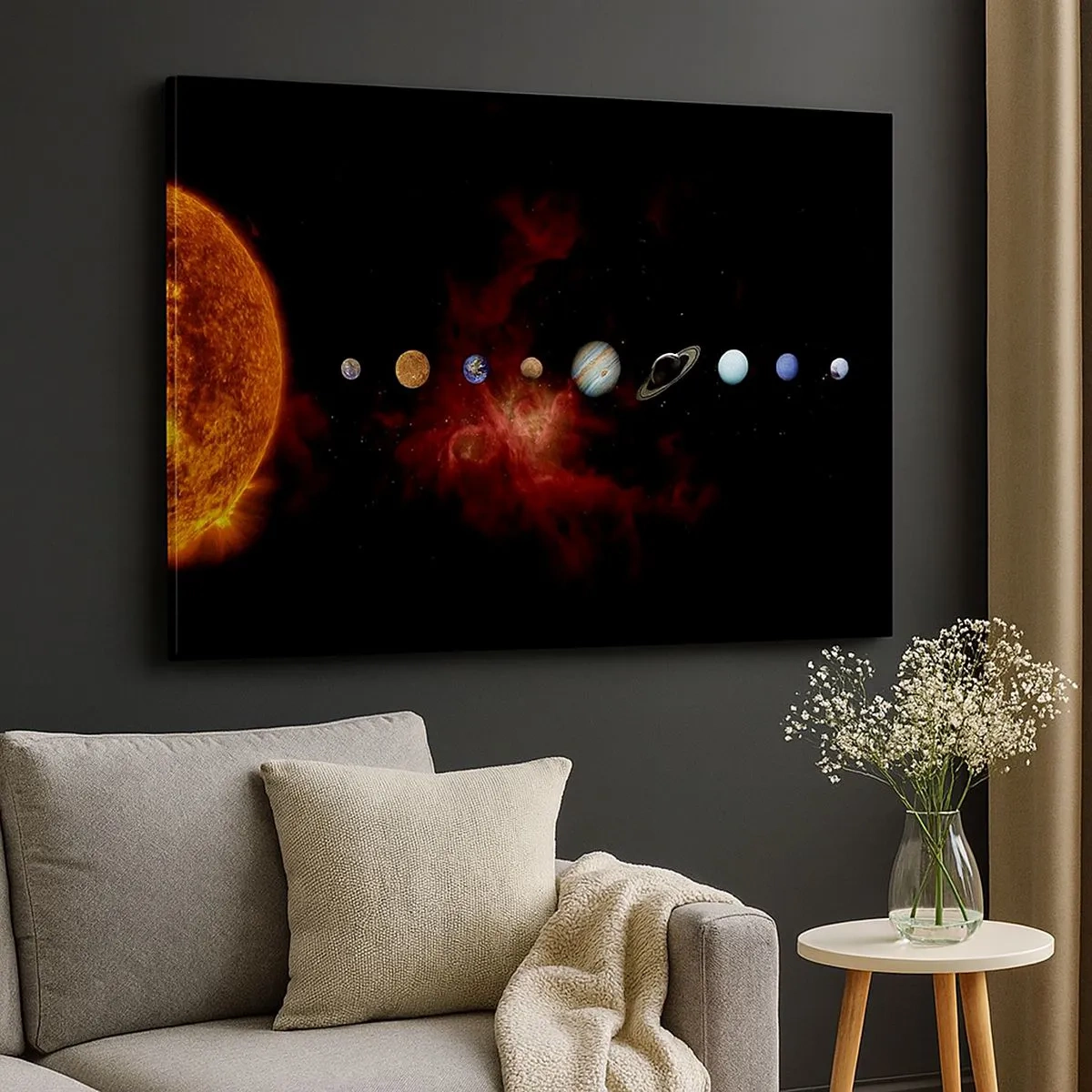 Schilderen op canvas - Het zonnestelsel met planeten tegen de achtergrond van de ruimte - 70x50cm - Onze buurt - Moderne wanddecoratie voor woonkamer en slaapkamer ARTTOR