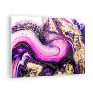 Schilderen op glas - Een abstracte compositie in tinten paars en goud. - 70x50cm - Een momentje achter de schermen - Moderne wanddecoratie voor woonkamer en slaapkamer ARTTOR