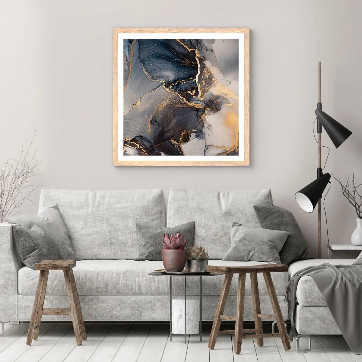 Een poster in een licht eiken lijst - Stenen leven - 30x30 cm