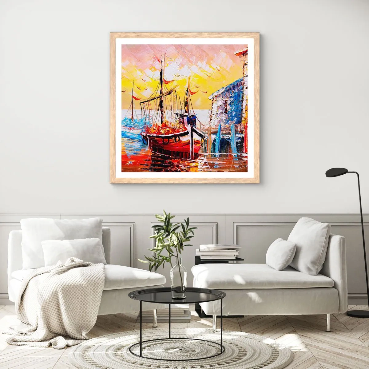 Een poster in een licht eiken lijst - Gelukkige terugkeer - 60x60 cm