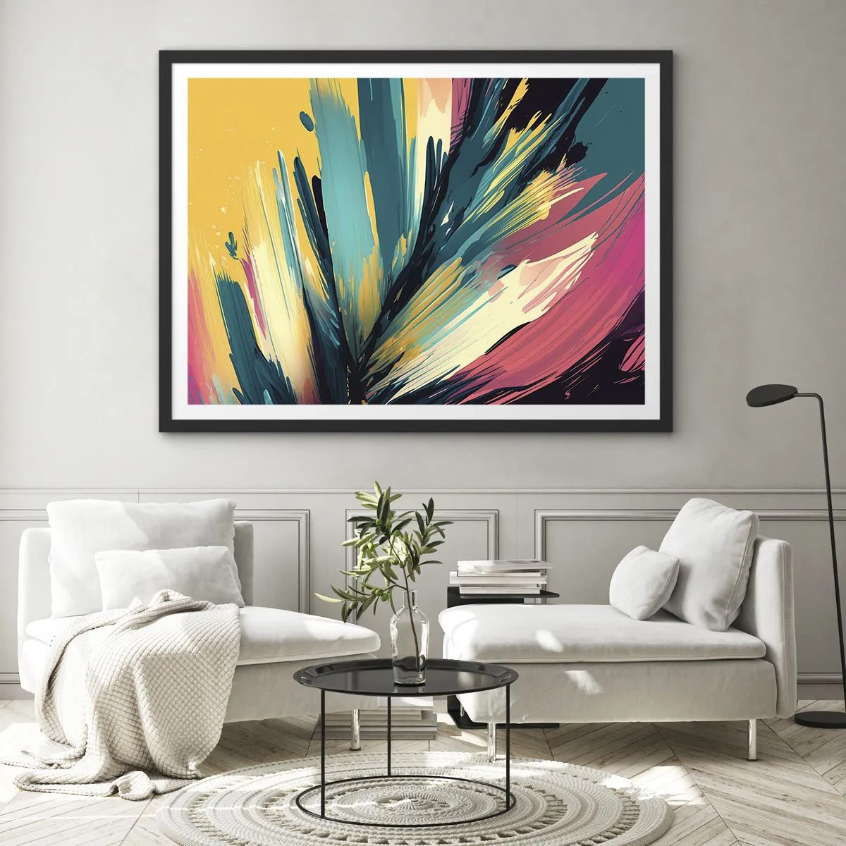 Poster in een zwarte lijst - Compositie – een explosie van vreugde - 70x50 cm