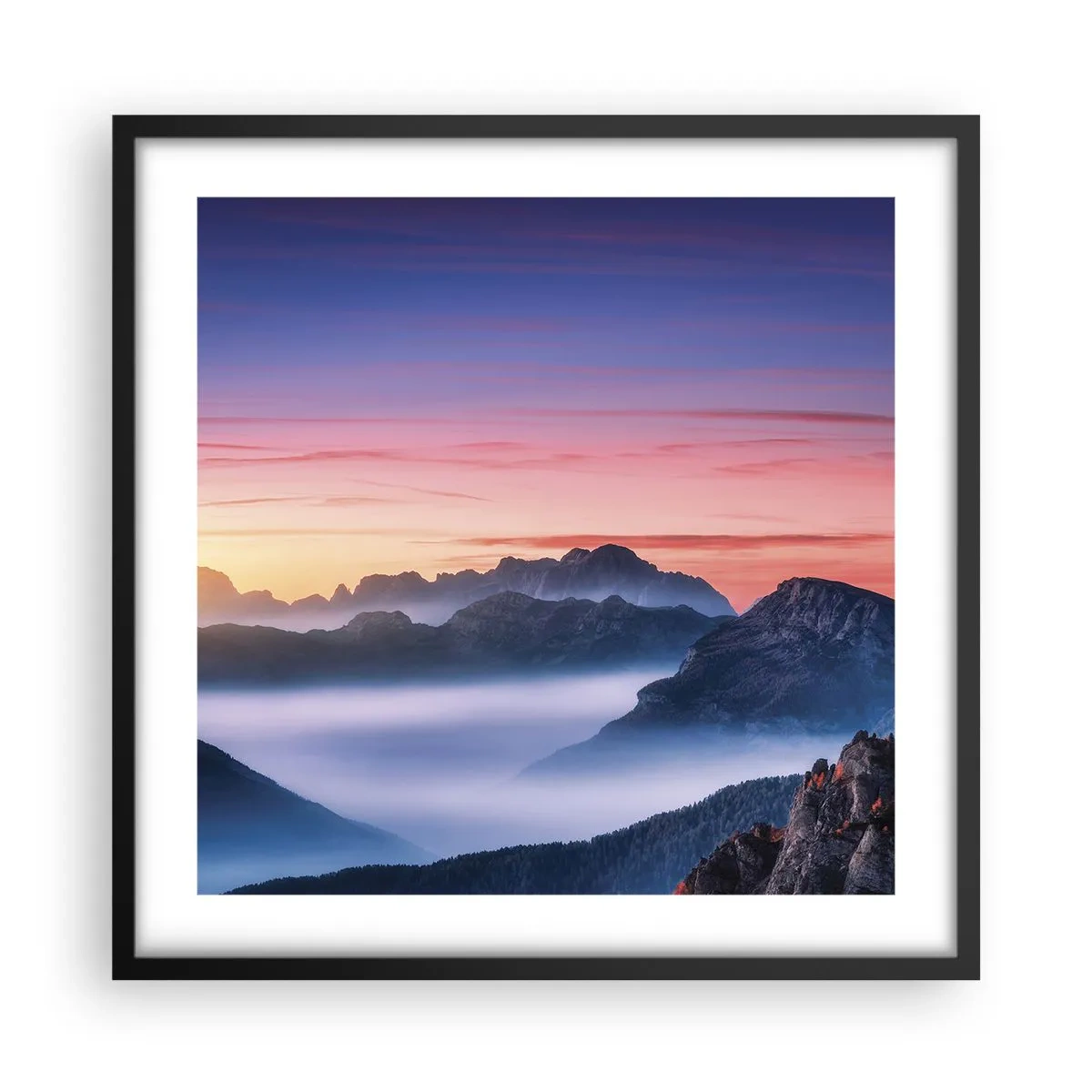 Poster in een zwarte lijst - Over de valleien - 50x50 cm