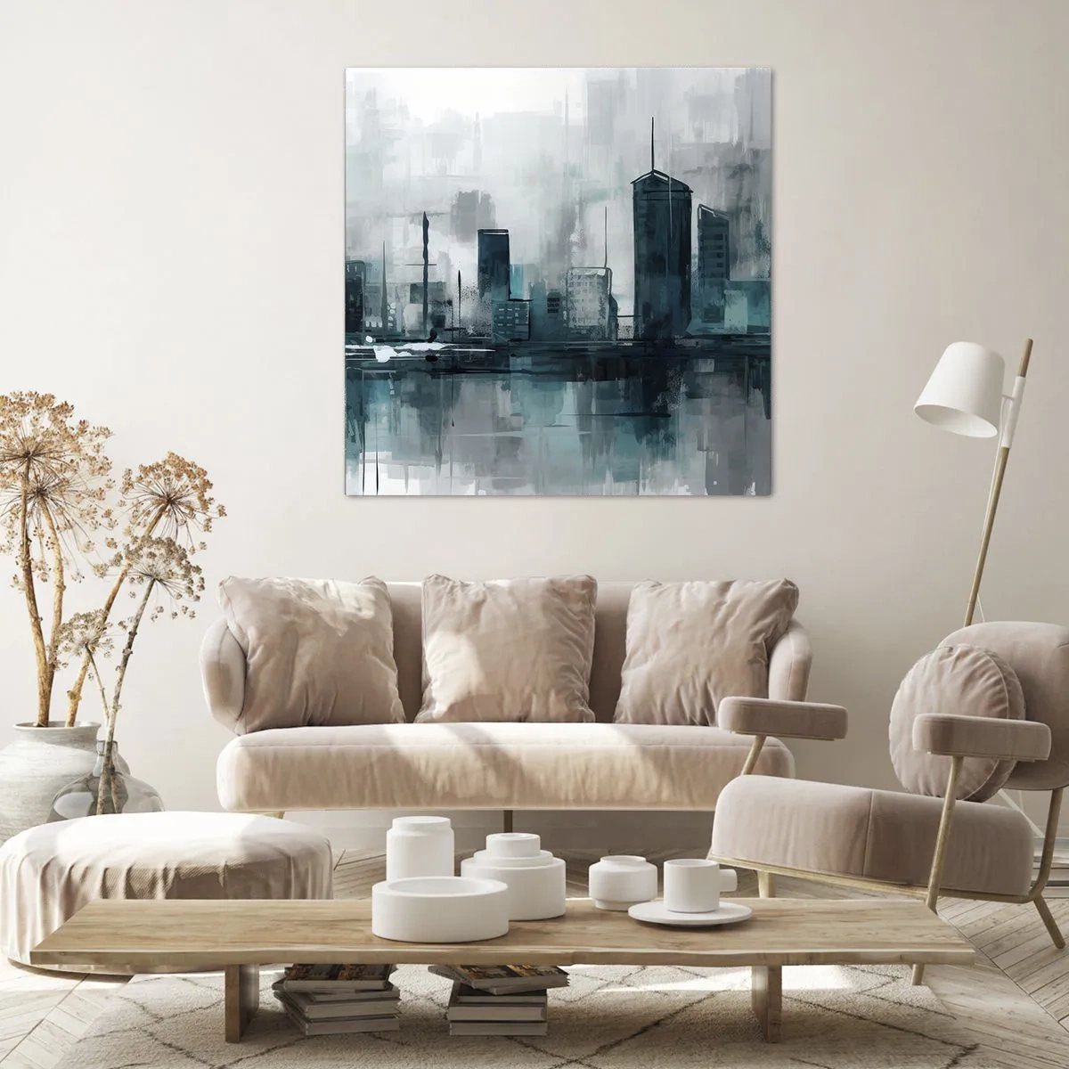 Schilderen op canvas - Een stad in de kleur van regen - 40x40 cm