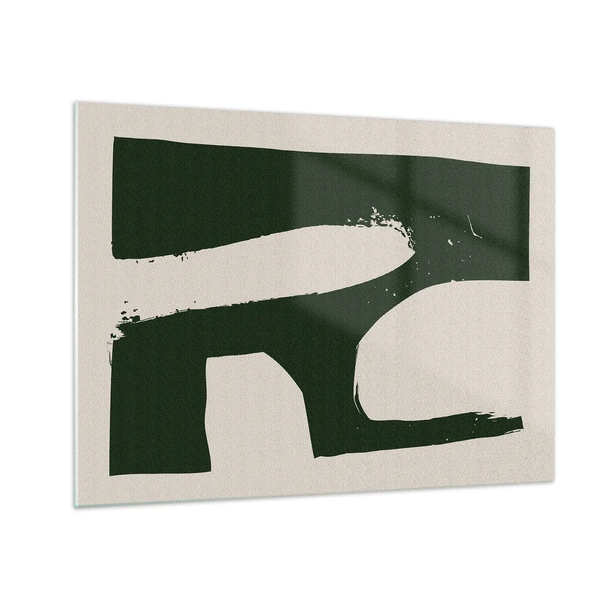 Schilderen op glas - Minimalistische abstractie met donkergroene penseelstreken - 70x50cm - Baaien van wit - Moderne wanddecoratie voor woonkamer en slaapkamer ARTTOR