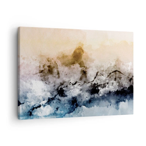 Schilderen op canvas - Abstract landschap met mist en subtiele kleuren - 70x50cm - Verdronken in een wolk van mist - Moderne wanddecoratie voor woonkamer en slaapkamer ARTTOR
