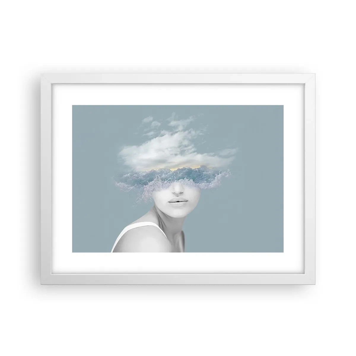 Poster in een witte lijst - Met hoofd in de wolken - 40x30 cm