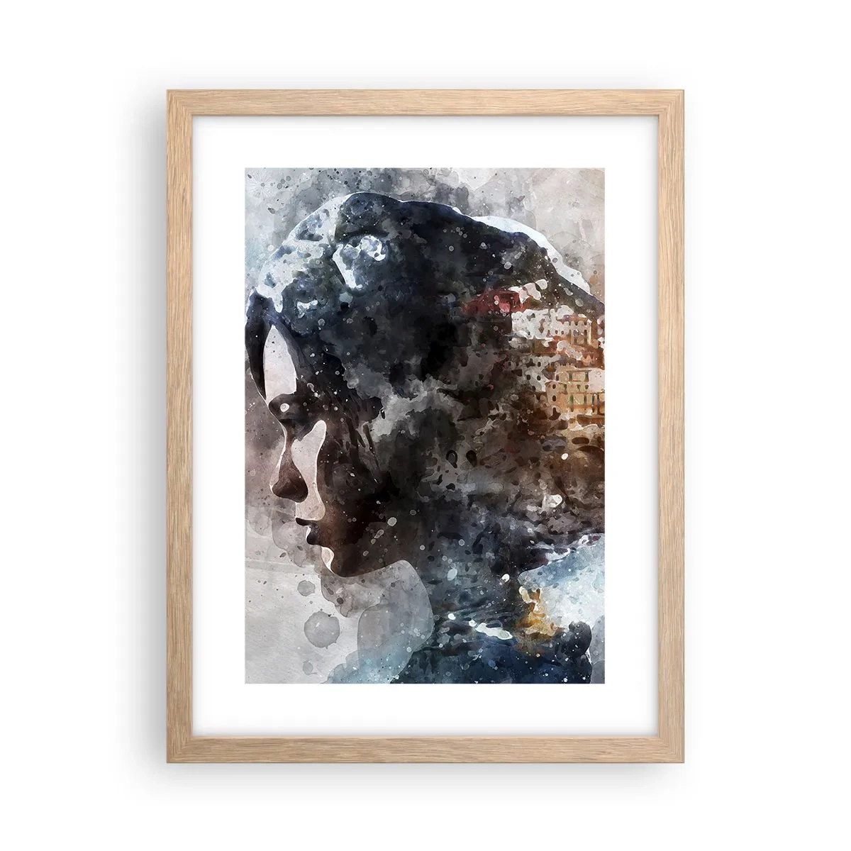 Een poster in een licht eiken lijst - Een verhaal over een meisje met een stad op de achtergrond - 30x40 cm