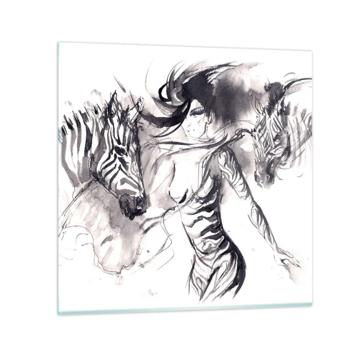 Schilderen op glas - Dansend met de zebra's - 30x30 cm