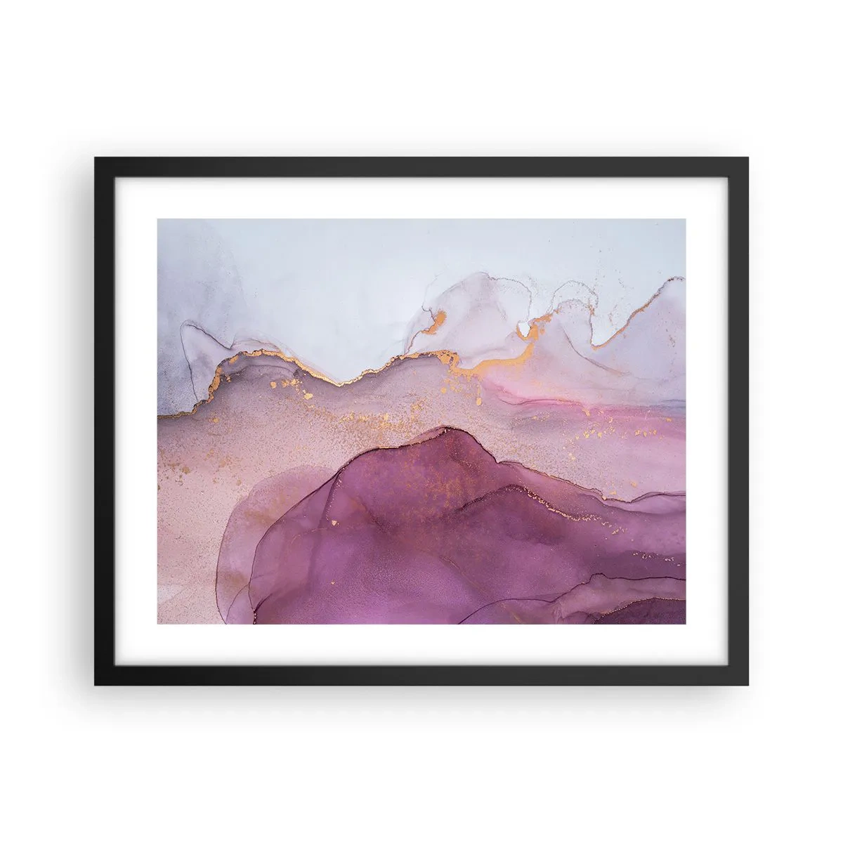 Poster in een zwarte lijst - Lila en paarse golven - 50x40 cm