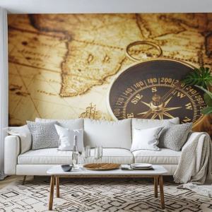 Fotobehang Premium Sand - Oost of west? - Reizen, Wereldkaarten, Kompas - 100x70 cm