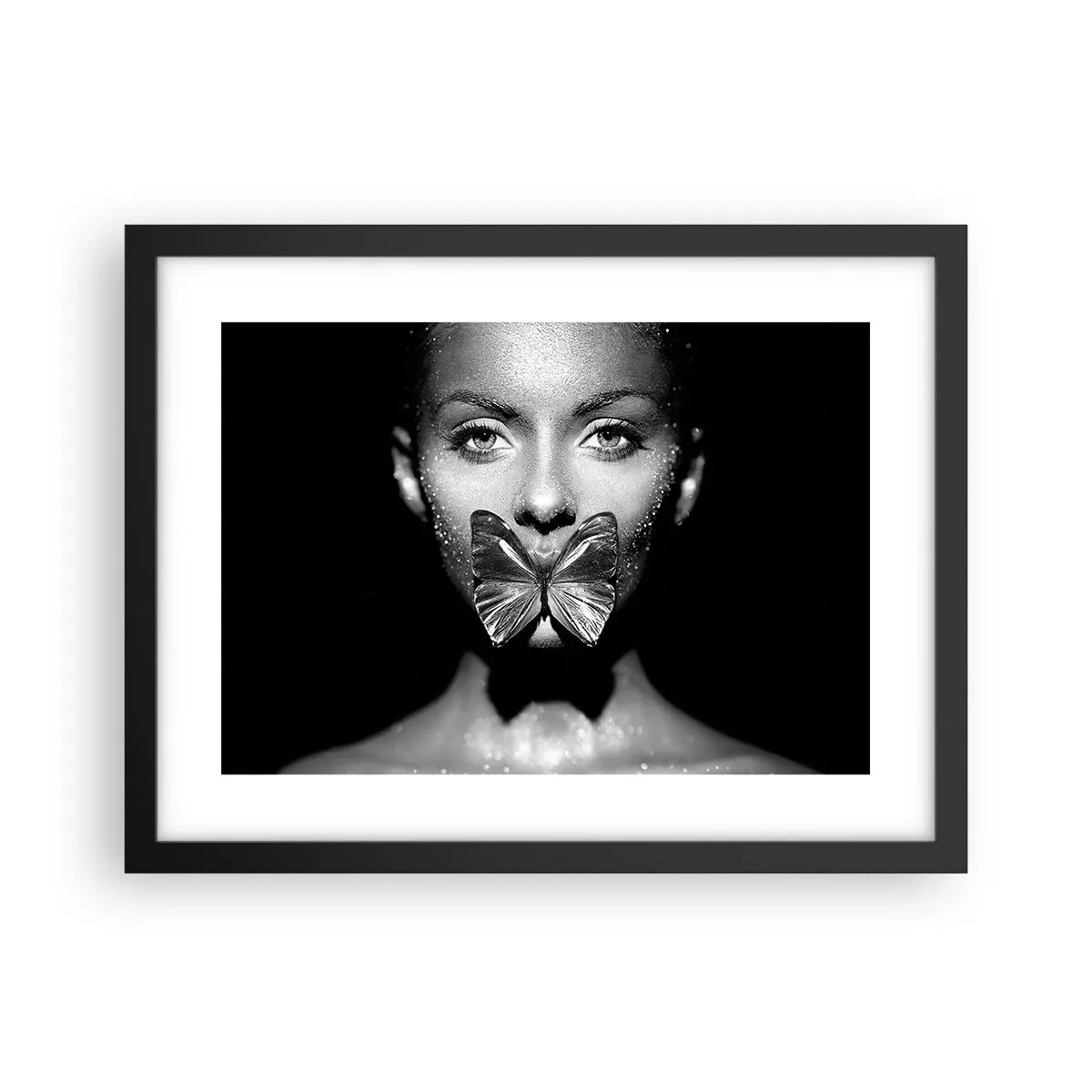 Poster in een zwarte lijst - Vlinder kus - 40x30 cm