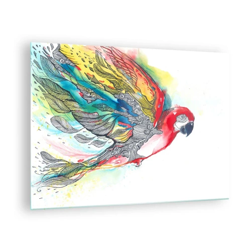 Schilderen op glas - Kleurrijke papegaai met artistieke vleugels en details - 70x50cm - Leef kleurrijk - Moderne wanddecoratie voor woonkamer en slaapkamer ARTTOR