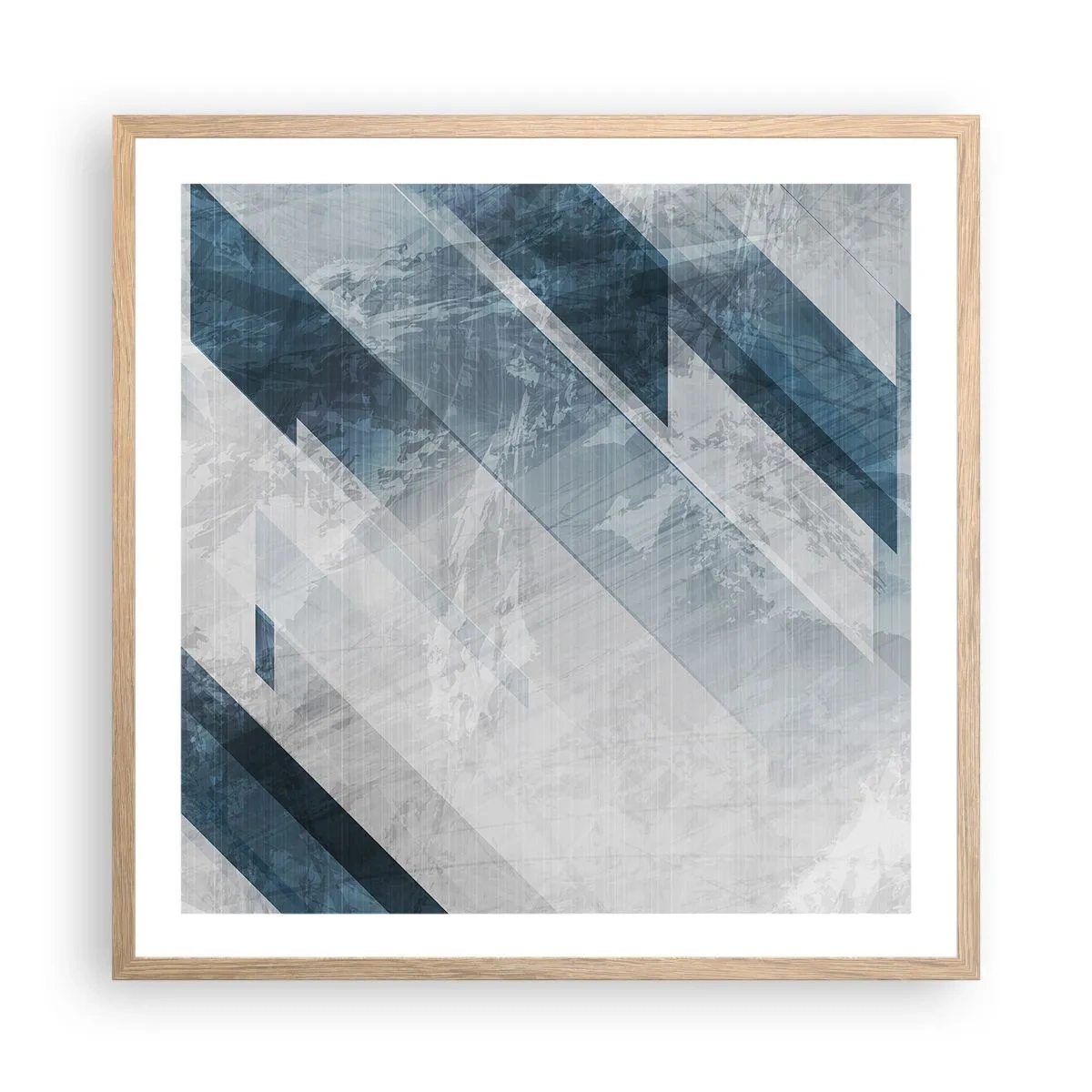 Een poster in een licht eiken lijst - Ruimtelijke compositie - grijze beweging - 60x60 cm